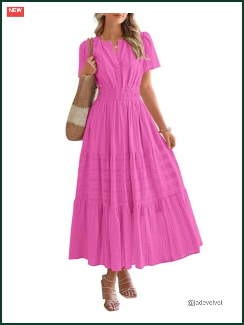 Women's Casual Maxi Dress Short Sleeve V Neck Tiered Ruffle Boho